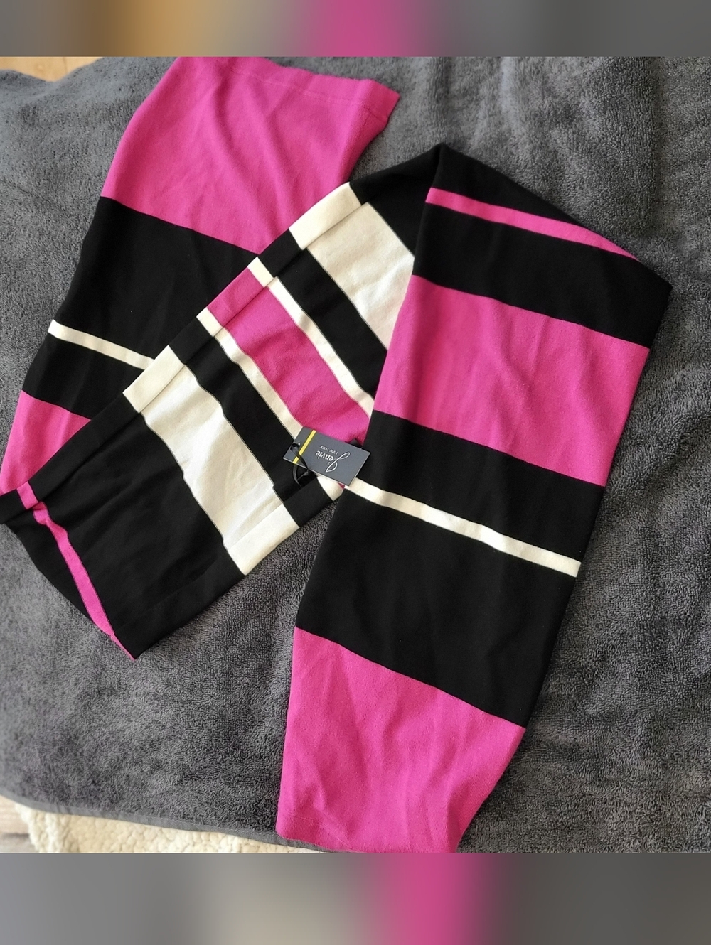 Striped Pink, Black & White Knit Scarf